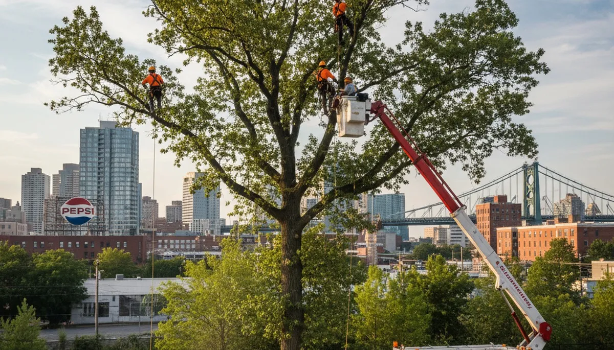Professional tree removal service in Staten Island NY safely cutting large oak tree
