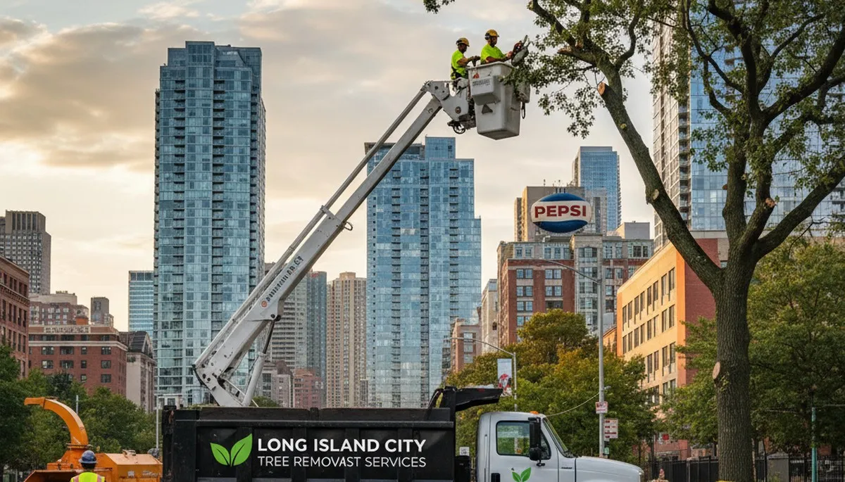 Professional tree removal service team in Staten Island NY safely cutting large oak tree