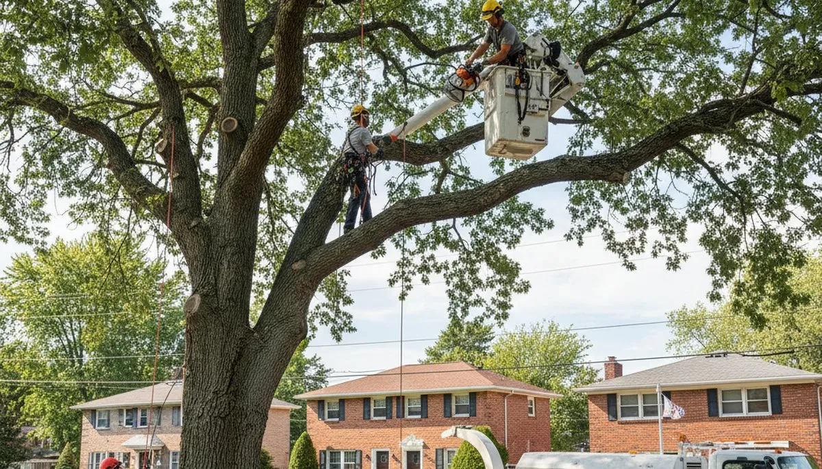 Professional tree removal service in Staten Island NY safely clearing large oak trees