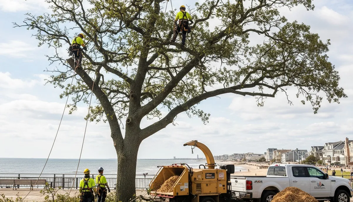 Professional tree removal service in Staten Island NY safely clearing large oak tree